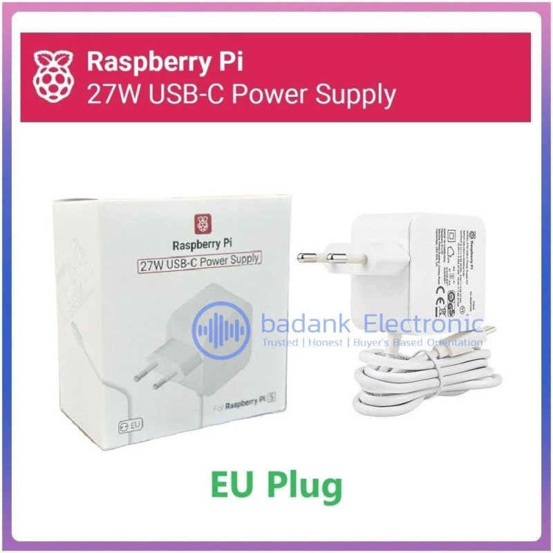 OFFICIAL Raspberry Pi 27W USB-C Power Supply Adaptor 5.1V 5A for Raspberry Pi 5