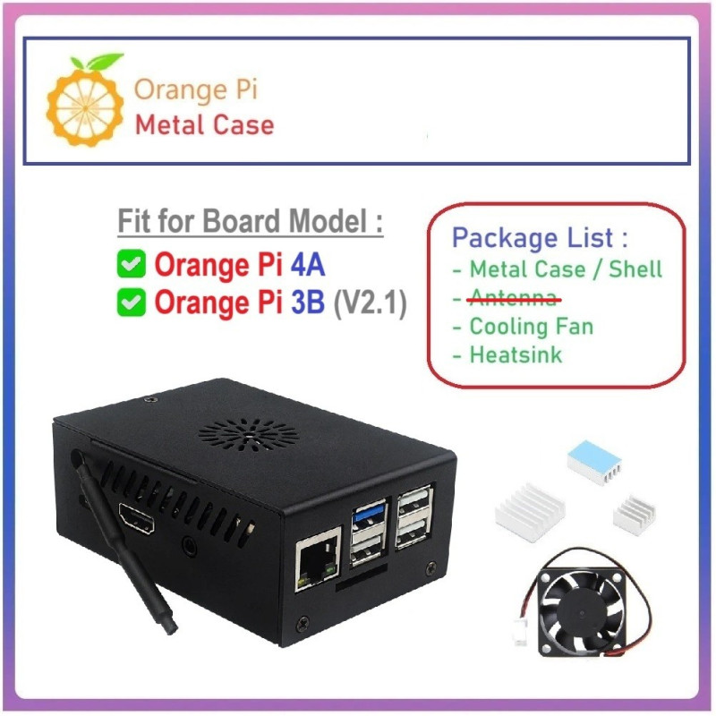 METAL CASE for Orange Pi 3B V2.1 / Orange Pi 4A (without External Antenna)