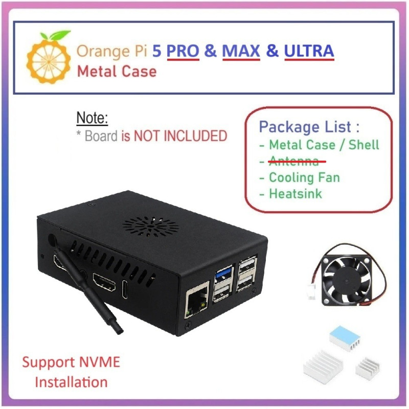 METAL CASE for Orange Pi 5 PRO / MAX / ULTRA (without External Antenna)