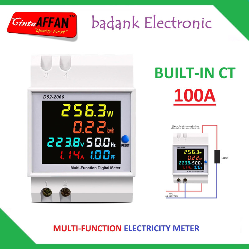 MultiFunction Electricity Power Meter 220V 100A Built-in Internal CT