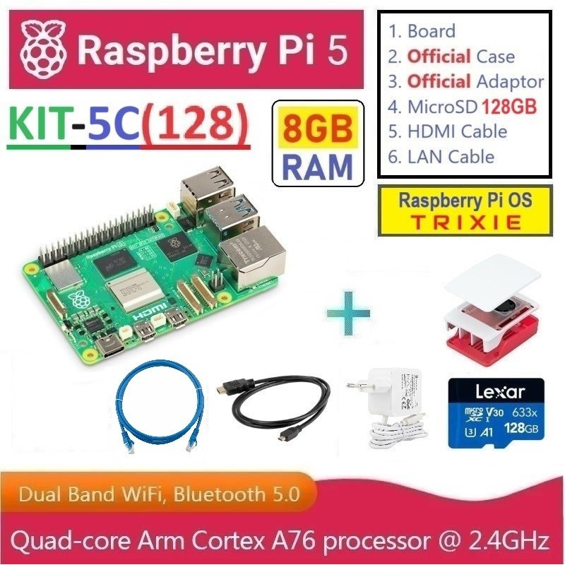 KIT-5C(128)  Raspberry Pi 5 (8GB RAM) - Complete SET (MicroSD 128GB)