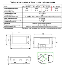 300V 200A DC Digital Power Meter Hall Sensor - Wh Ah Watt Volt Amp