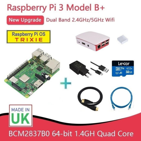 Paket Lengkap Raspberry Pi 3B (Board Case Adaptor MicroSD Heatsink Kabel HDMI Kabel LAN)