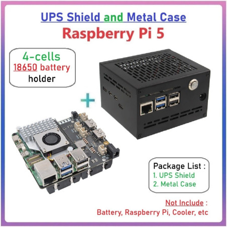 SUPTRONICS X1202 UPS Shield 5.1V 5A 4-Cells 18650 Batt Holder with METAL CASE for Raspberry Pi 5