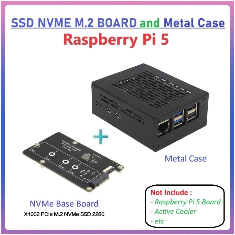 SSD NVME M.2 BASE BOARD SHIELD with METAL CASE for Raspberry Pi 5