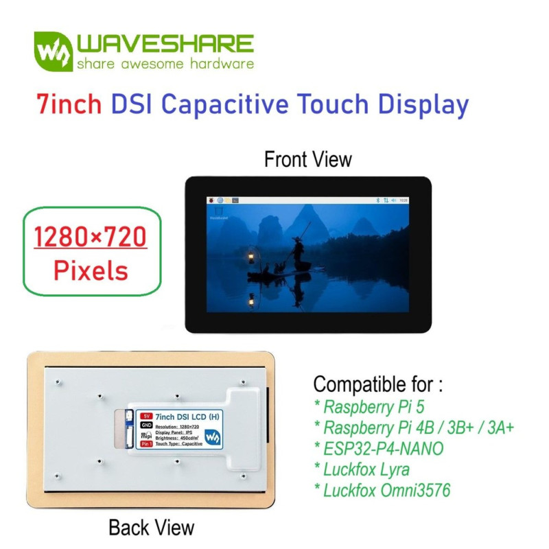 Waveshare 7 Inch DSI Capacitive Touch Display 1280720 Pixels IPS Panel for Raspberry Pi