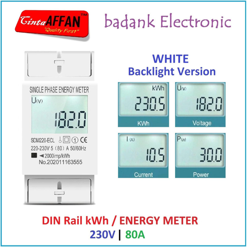 SDM220-ECL Backlight Energy Meter 80A 220V kWh Electric Consumption
