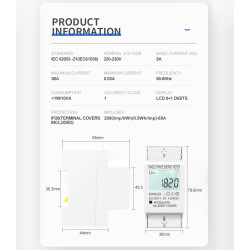 SDM220-ECL Backlight Energy Meter 80A 220V kWh Electric Consumption