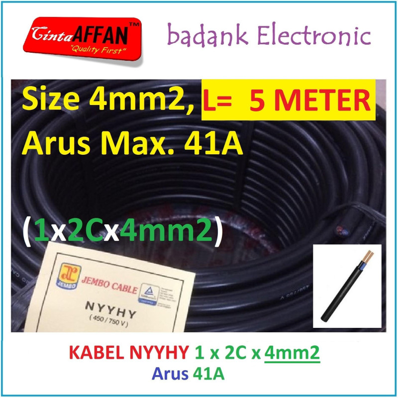 Panjang 5 Meter - Kabel NYYHY 1x2Cx4mm2