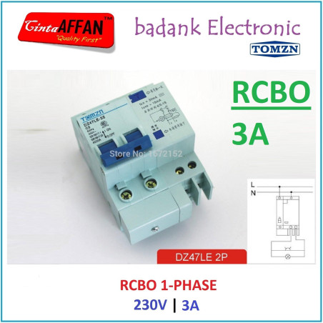 RCBO AC C3 3A 230V 1PN Residual Current Operated Circuit Breaker