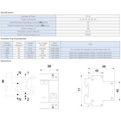 RCBO AC C10 10A 230V 1PN Residual Current Operated Circuit Breaker