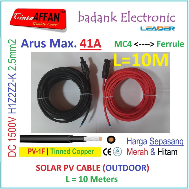PV Cable 1500V H1Z2Z2-K 2.5mm2 Tinned copper L10 Meter MC4 -- Ferrule