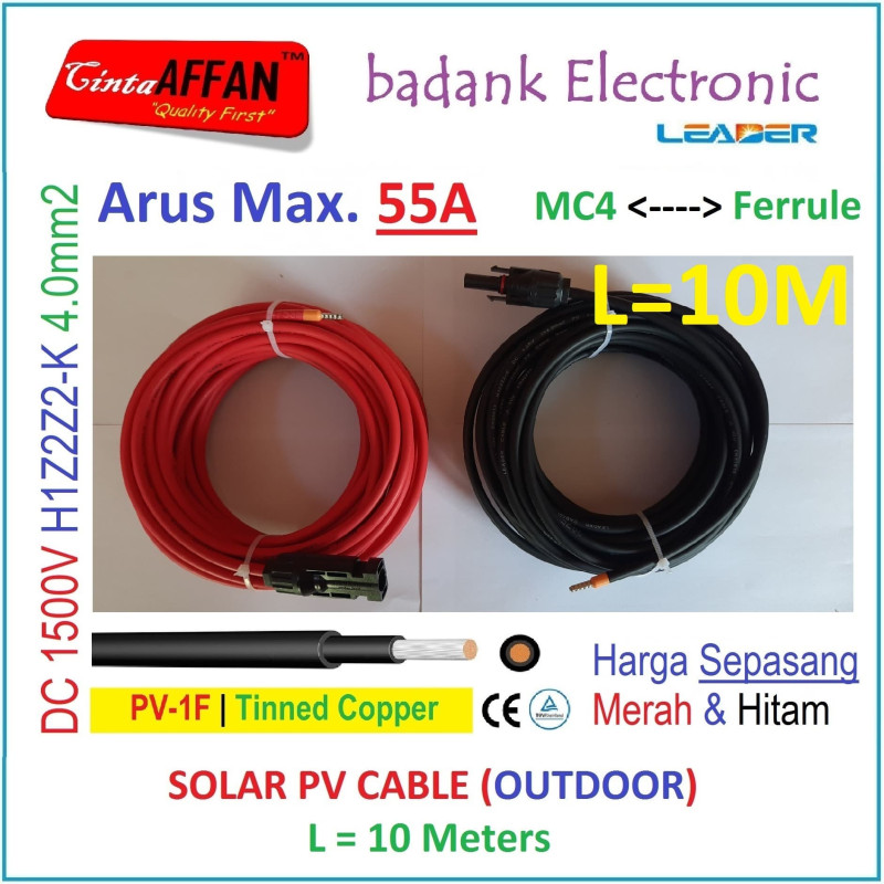 PV Cable 1500V H1Z2Z2-K 4mm2 Tinned copper L10 Meter MC4 -- Ferrule