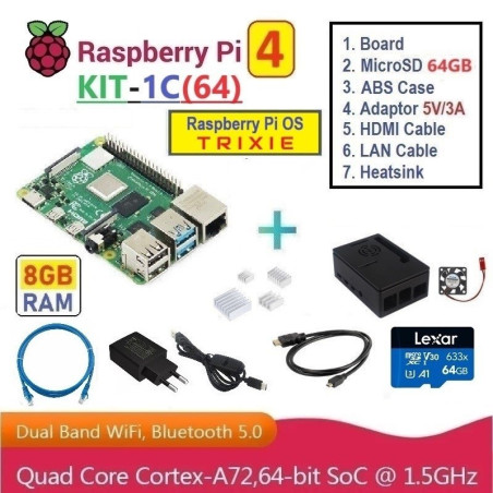 KIT-1C(64)  Raspberry Pi 4 (8GB RAM) - Complete SET (MicroSD 64GB)