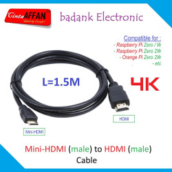 Kabel Mini-HDMI Panjang 1.5 Meter untuk Raspberry Pi Zero / Zero W / Zero 2W / Orange Pi Zero 2W / Mini PC