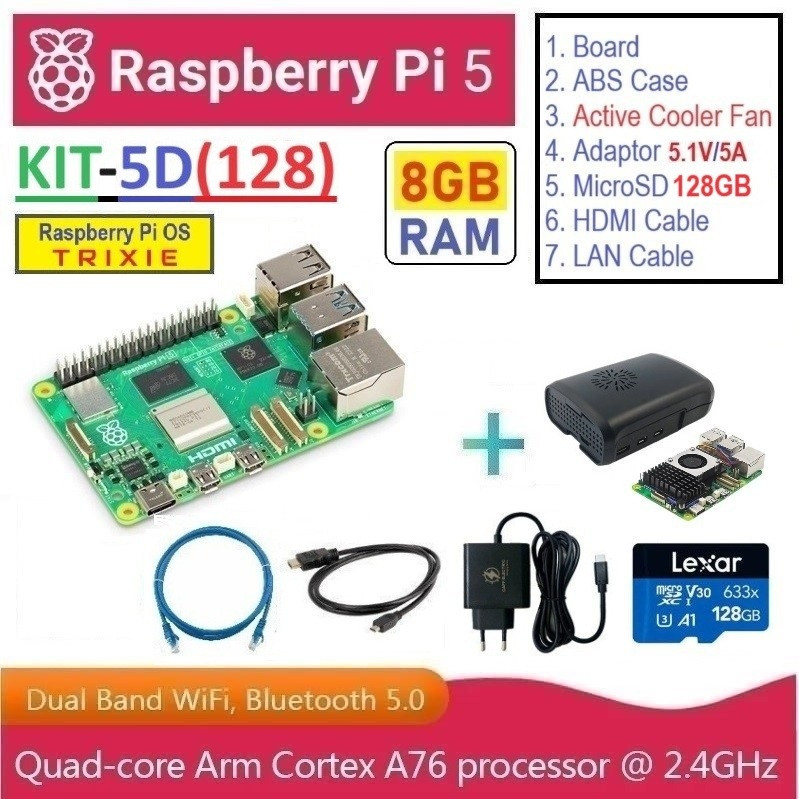 KIT-5D(128)  Raspberry Pi 5 (8GB RAM) - Complete SET (MicroSD 128GB)