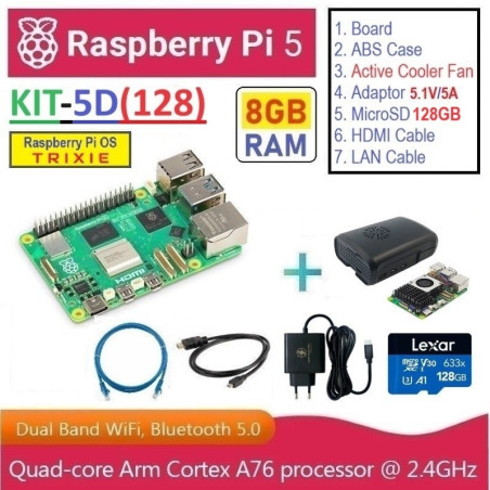 KIT-5D(128)  Raspberry Pi 5 (8GB RAM) - Complete SET (MicroSD 128GB)