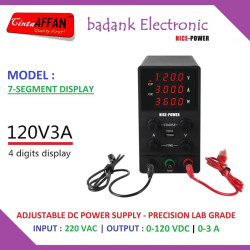 NICE POWER Adjustable DC Switching Power Supply 0-120V 0-3A - BLACK