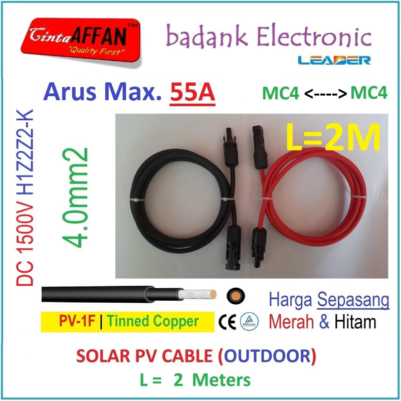 MC4 --- MC4 PV Cable 1500V H1Z2Z2-K 4mm2 Tinned copper L2 Meter