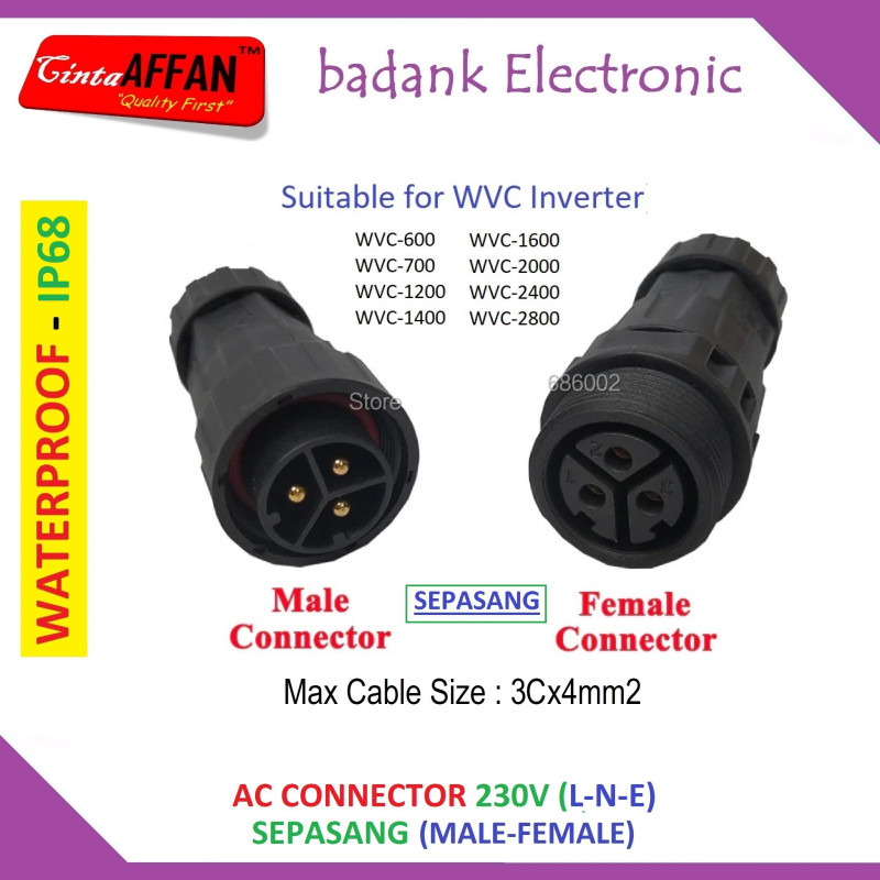 M25 3-Pin AC Cable Connector 3-Wire Waterproof for WVC Micro Inverter