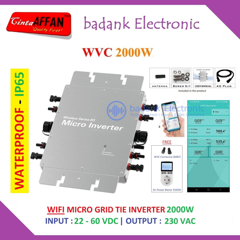 WVC-2000-Life (WIFI) Micro Grid Tie Inverter GTI 2000W PV 22-60V