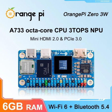 Orange Pi Zero 3W - 6GB RAM Octa-Core CPU 3-TOPS NPU AI Performance