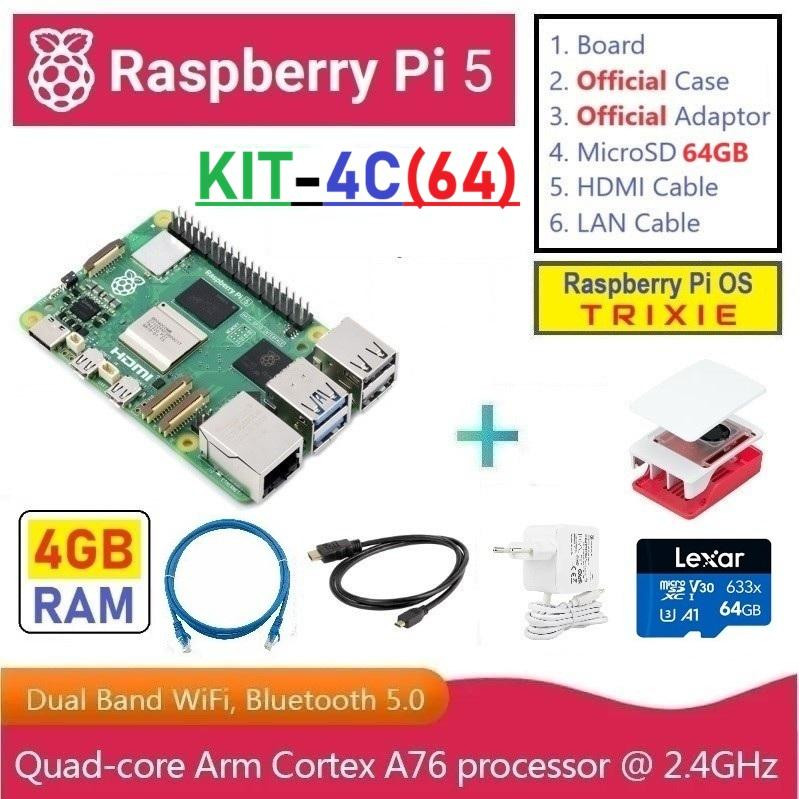 KIT-4C(64)  Raspberry Pi 5 (4GB RAM) - Complete SET (MicroSD 64GB)