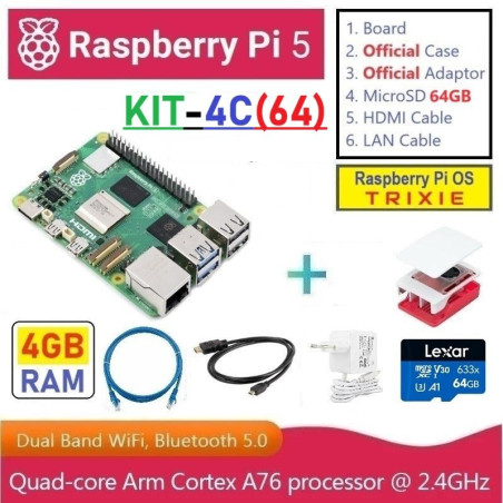 KIT-4C(64)  Raspberry Pi 5 (4GB RAM) - Complete SET (MicroSD 64GB)