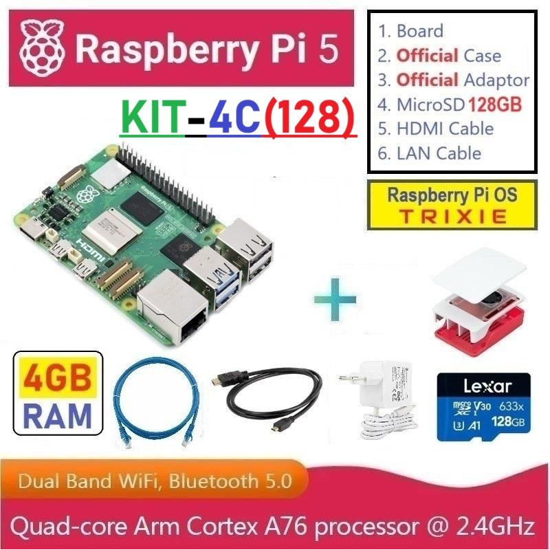 KIT-4C(128)  Raspberry Pi 5 (4GB RAM) - Complete SET (MicroSD 128GB)