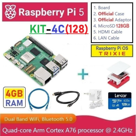 KIT-4C(128)  Raspberry Pi 5 (4GB RAM) - Complete SET (MicroSD 128GB)