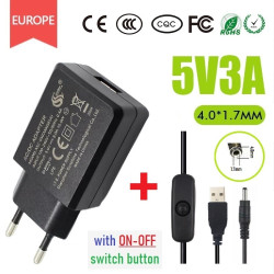CAFF Power Adaptor 5V/3A 15W - DC Jack 4.0mm  1.7mm with ON/OFF Switch Button