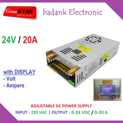 0-24V/0-20A Adjustable DC Power Supply with Display Volt Ampere