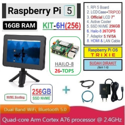 KIT-6H(256)  Raspberry Pi 5 (16GB RAM) KIT LCD 7 Inch with HAILO-8 (26-TOPS) and SSD NVME  - Complete SET SIAP PAKAI