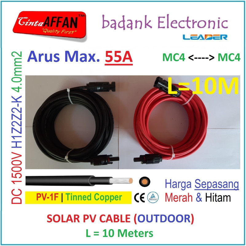 MC4 --- MC4 PV Cable 1500V H1Z2Z2-K 4mm2 Tinned copper L10 Meter