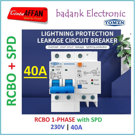 Integrated RCBO SPD 230V 40A Lightning Protection Residual Leakage MCB