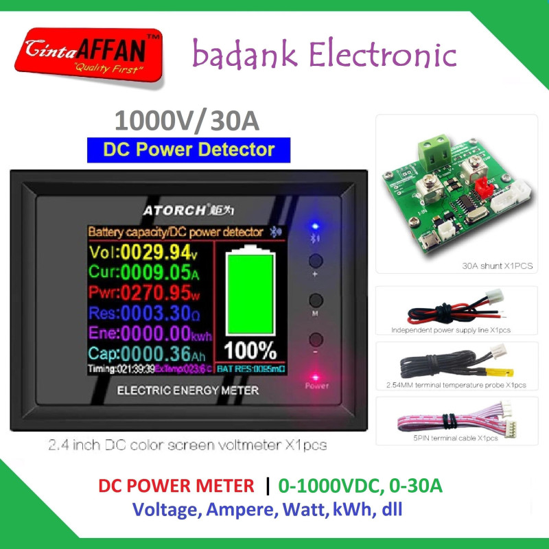 DC 0-1000V 0-30A Volt Ampere Power kWh Energy Meter dengan Bluetooth